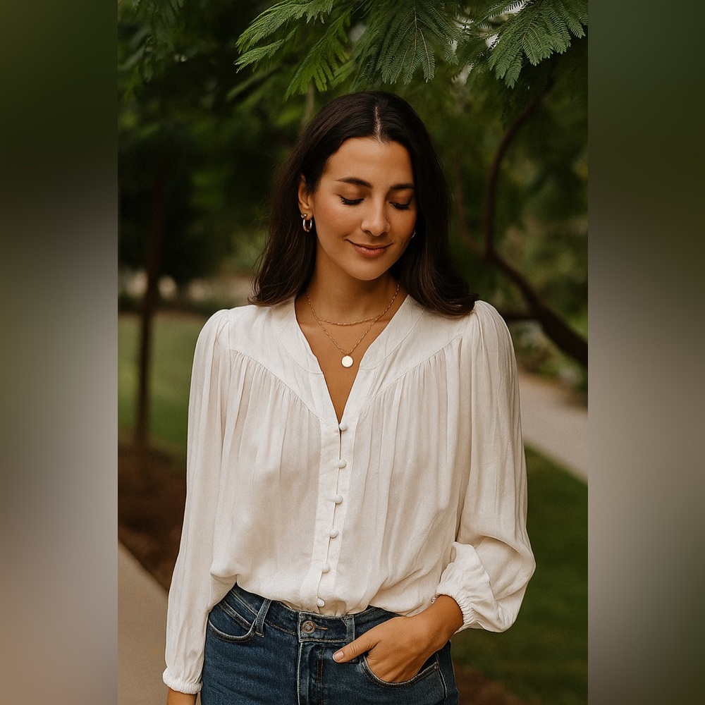 Young Fabulous & Brooke Boho White LongSleeve blouse, size XS
